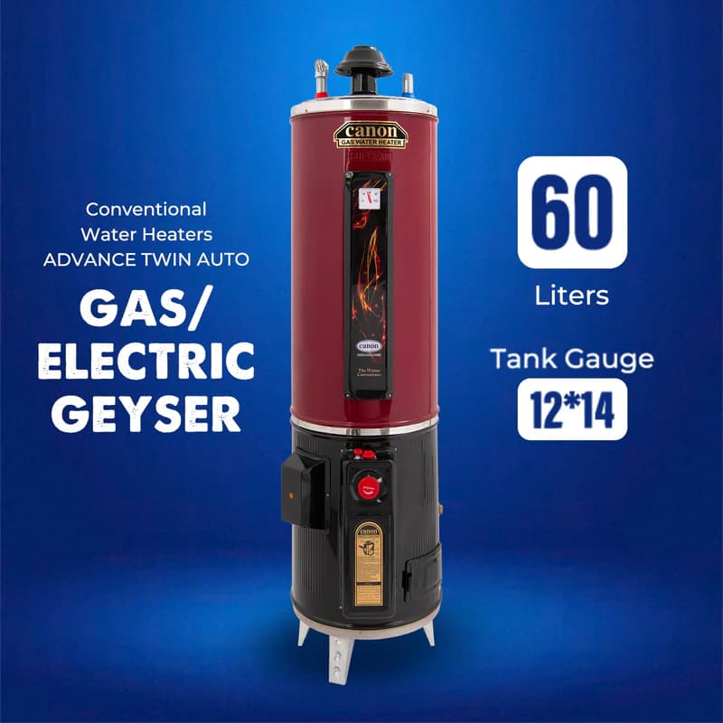 Canon 15 Gallon/60Ltr GWH-15AAT Electric and Gas Geyser, (Advance Series), Auto Ignition