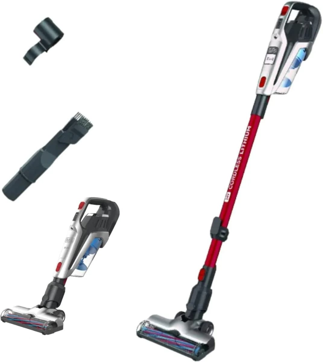 Black & Decker Black and Decker 21.6V 2Ah Li-Ion 500ml 3-in-1 Cordless Stick Vacuum with Jack Plug Charger Red BHFE620J-GB