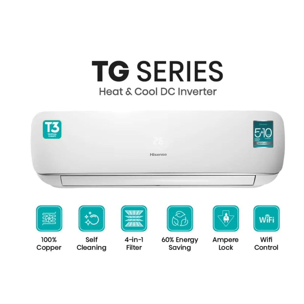 Hisense 1.5 Ton 75% Inverter AC 18TG 75HC Heat & Cool