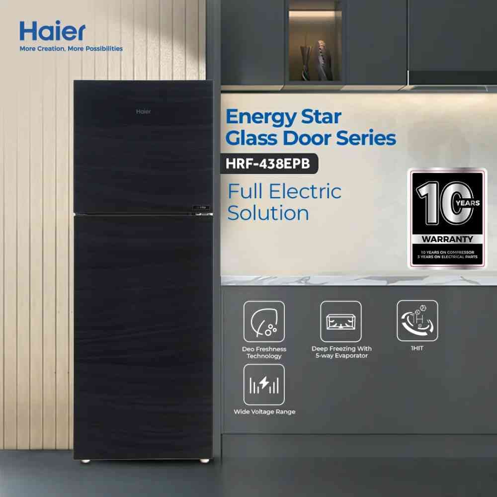 Haier 438 EPB Black Glass Door 16 CFT