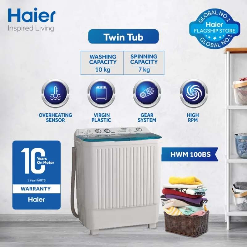 Haier 10 KG Twin Tub Semi Auto Washing Machine 100BS