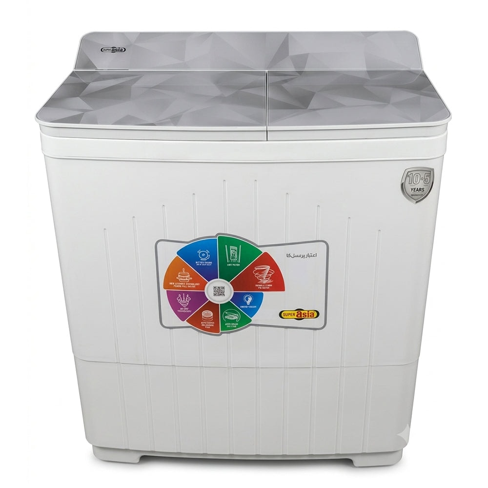 SUPER ASIA 10KG GRAND WASH TWIN TUB WASHING MACHINE Model SA-280 GLASS TOP