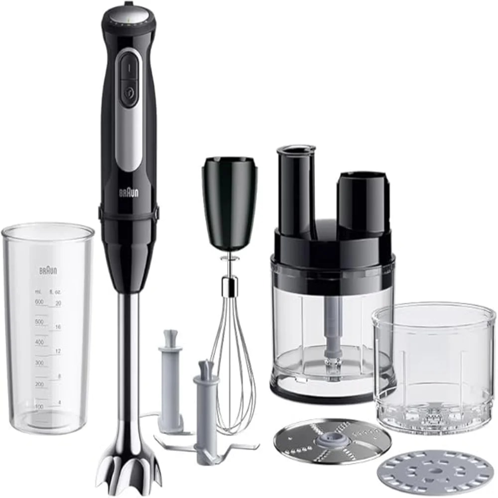 Braun MultiQuick 5 Pro MQ 55755 M Hand Blender, 25 Speed Wheel & Turbo, Mini Food Processor Included, Metal Whisk & 500ml Beaker, 1000W, Bla