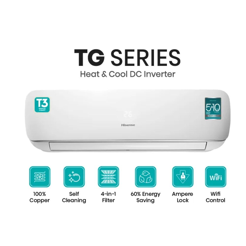 Hisense 1.5 Ton 75% Inverter AC 18TG 75HC Heat & Cool