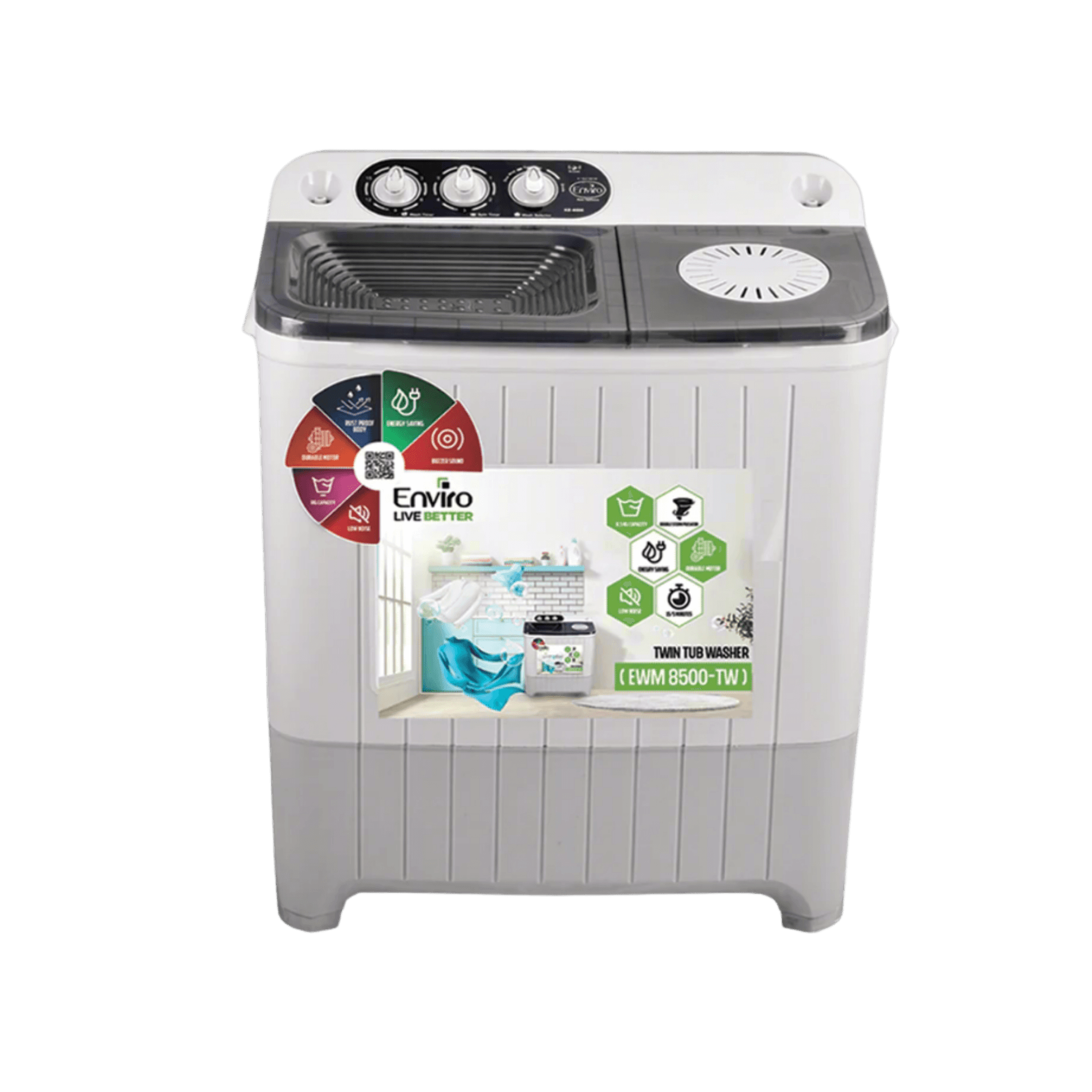 ENVIRO EWM-8500-TW 8.5Kg Twin Tub Washing Machine White