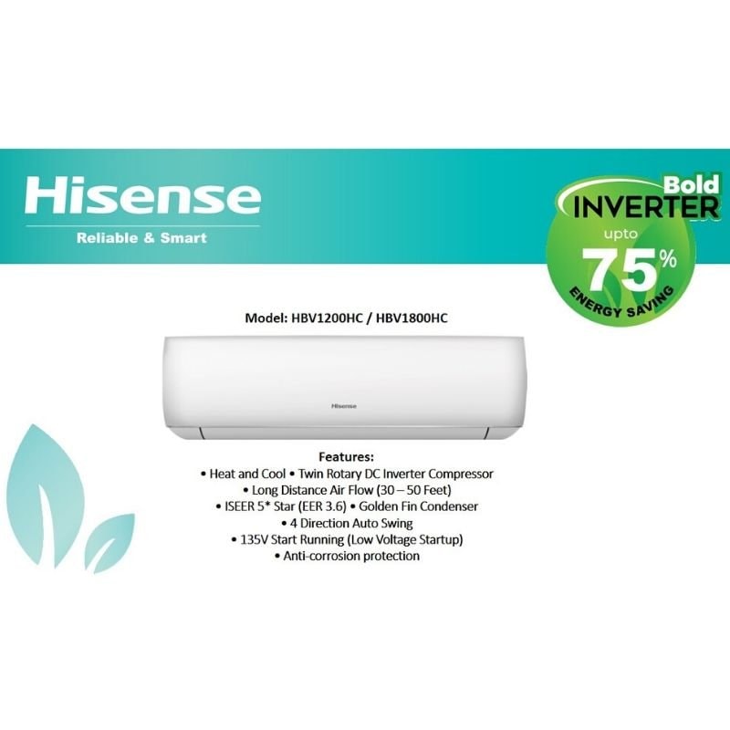 Hisense 1 Ton 75% Inverter AC Heat & Cool | HBV1200HC