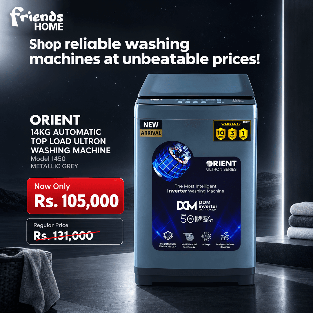 ORIENT 14KG AUTOMATIC TOP LOAD ULTRON WASHING MACHINE Model 1450 METALLIC GREY