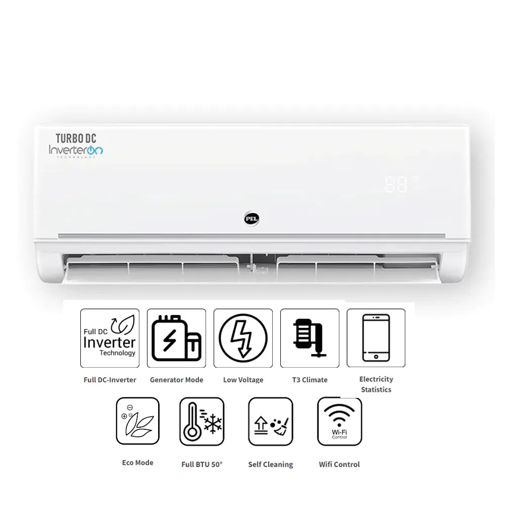 Pel Turbo Ultimate 12K 1-Ton DC Inverter AC, Heat and Cool, R32, Ampere Lock Feature