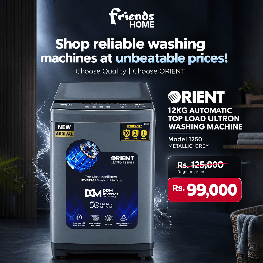 ORIENT 12KG AUTOMATIC TOP LOAD ULTRON WASHING MACHINE Model 1250 METALLIC GREY